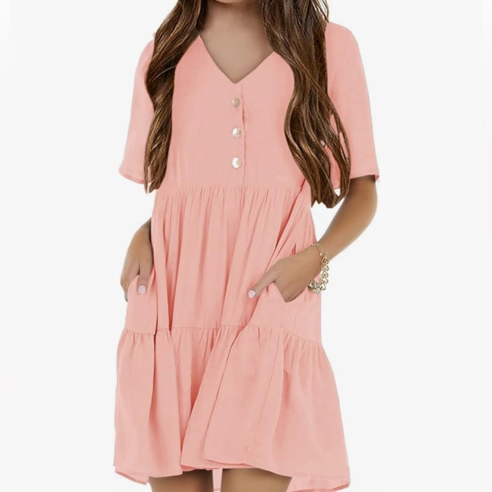 Amazon Pink Tiered Buttoned Sundress